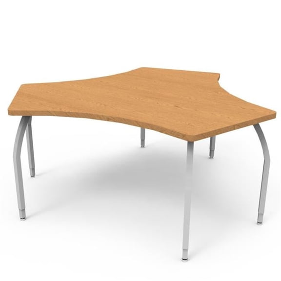 Wisconsin Bench ELO6801-EJASS-25-25 Elo Tri Table, Grey Nebula Laminate & Banding with 6 Junior Adjustable Smooth Silver Legs - 21-26 x 68.818 x 60 in.