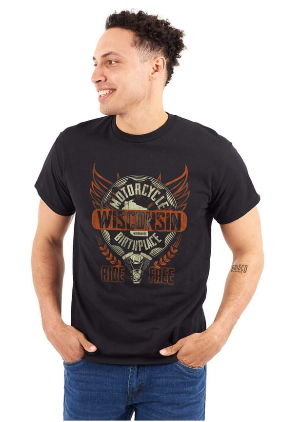 Wisconsin Biker Chopper Motorcycle Men's Graphic T Shirt Tees Brisco Brands L