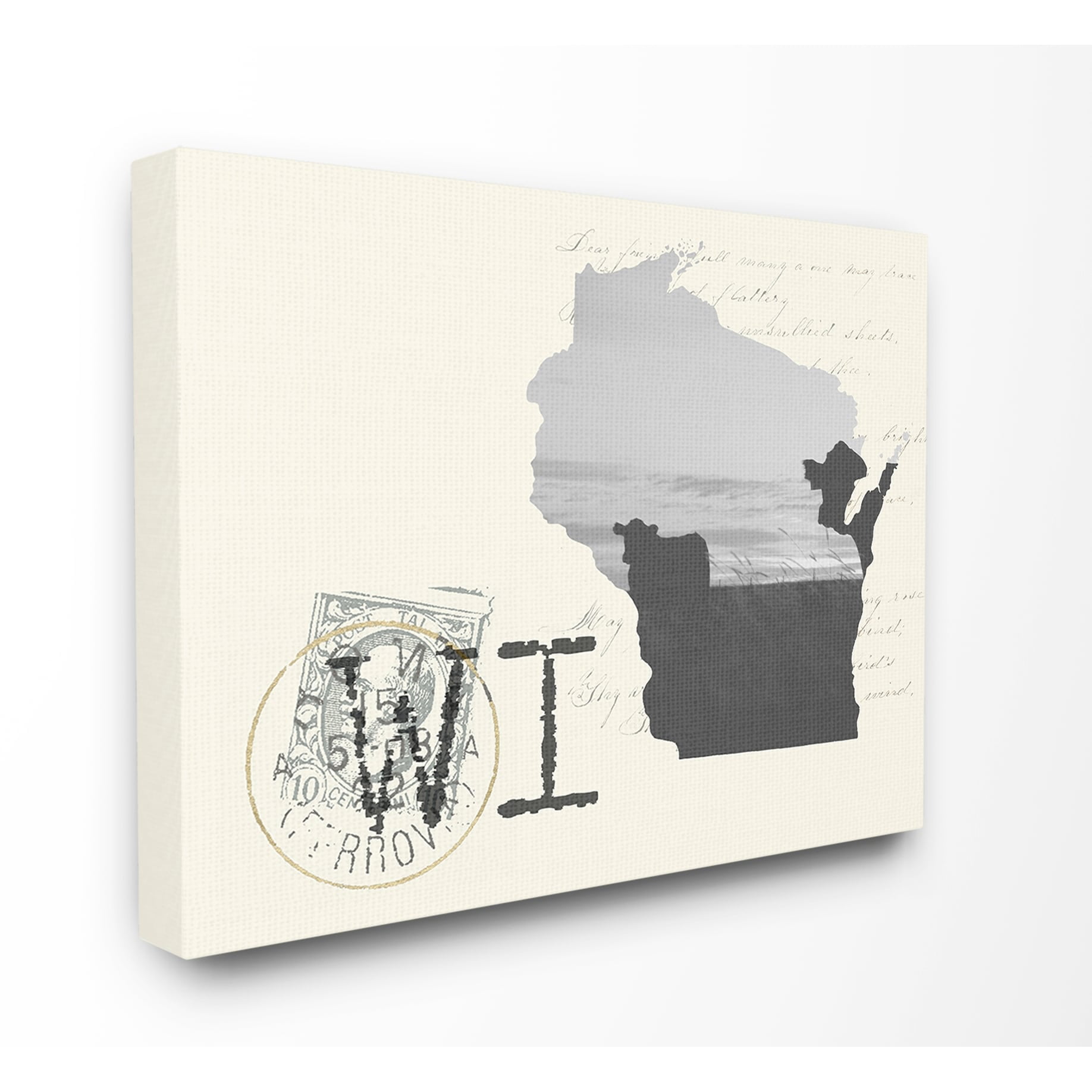 Wisconsin Black and White Photograph on Cream Paper Postcard Canvas Wall Art