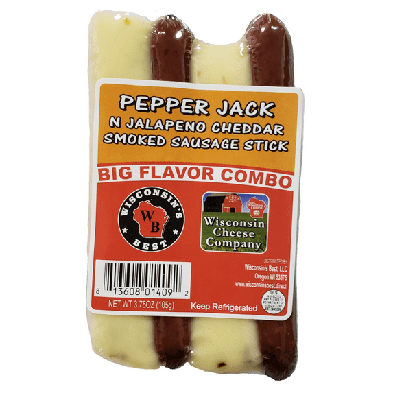 Wisconsin Cheese Company Wisconsin's Best Pepper Jack n Stick Big Combo Packs, 3.75 Oz, 48 Ct, High Protein, Keto Friendly, Low Carb, Low Sugar Snack