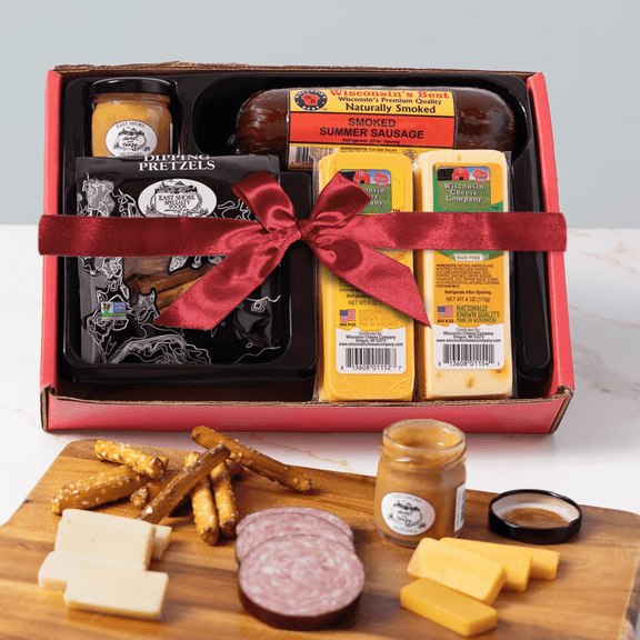 Wisconsin Cheese, Sausage, Pretzel & Mustard Valentine's Day Gift Box | Great for Gifts & Charcuterie Boards | Low Carb, High Protein, Keto-Friendly