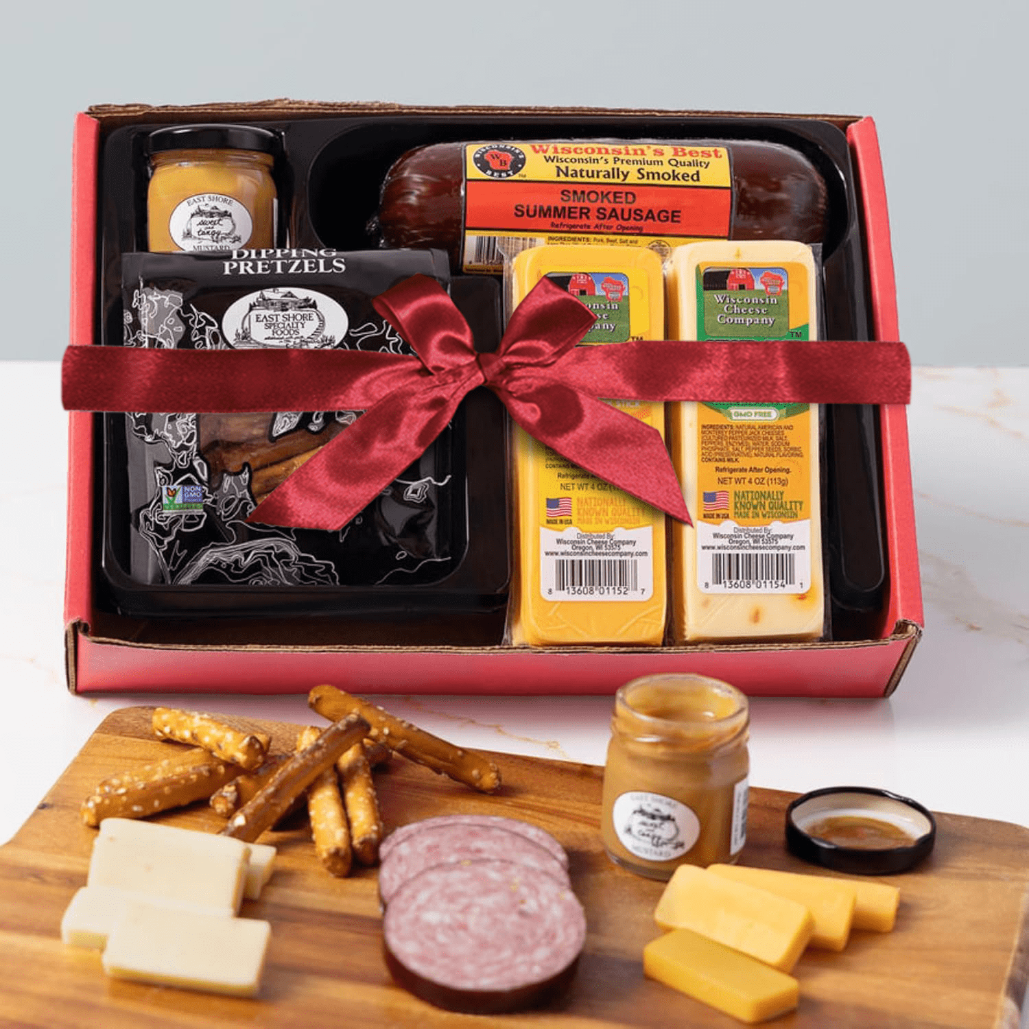 Wisconsin Cheese, Sausage, Pretzel & Mustard Holiday Gift Box | Great for Gifts & Charcuterie Boards | Low Carb, High Protein, Keto-Friendly