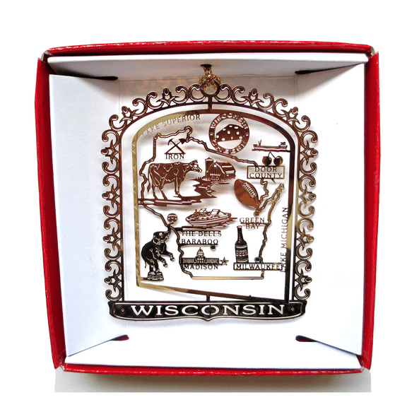 Wisconsin Christmas Ornament Brass State Souvenir Gift