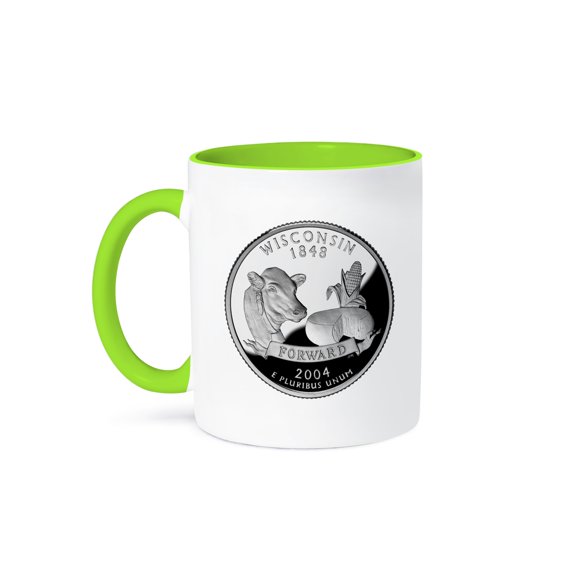 3dRose, Wisconsin Collectible Quarter, 15oz Two-Tone Green Mug