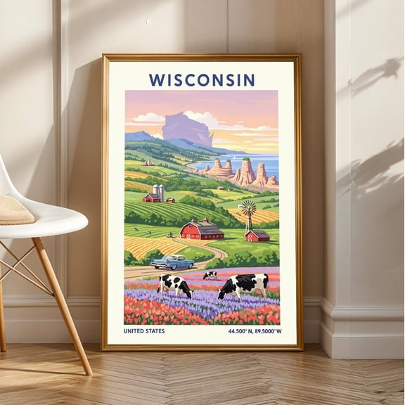 Wisconsin Countryside Print - Wisconsin Wall Art - Us State Poster - Us Wall Art - For Traveller - Usa Travel Print - America Wall Art, Stretched Canvas Size 8x12