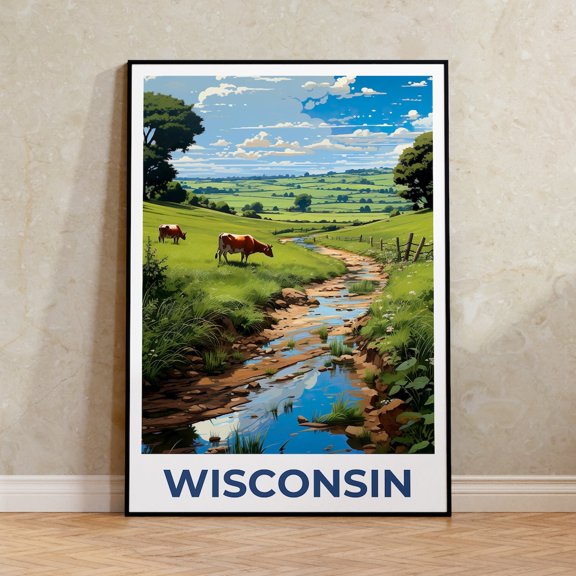 Wisconsin Cows Rural Countryside Travel Wall Art Decor Unframed Paper Print