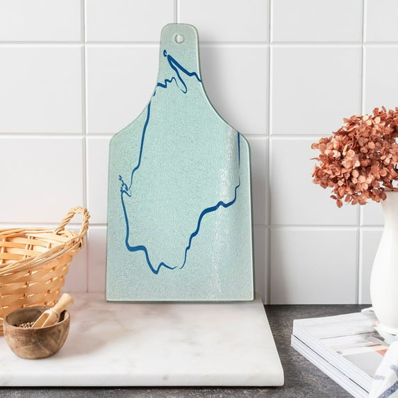 Wisconsin Cutting Board, Simplistic Monochrome Outline Badger State Map on Plain Backdrop, Decorative Tempered Glass Cutting and Serving Board, in 3 Sizes, by Ambesonne