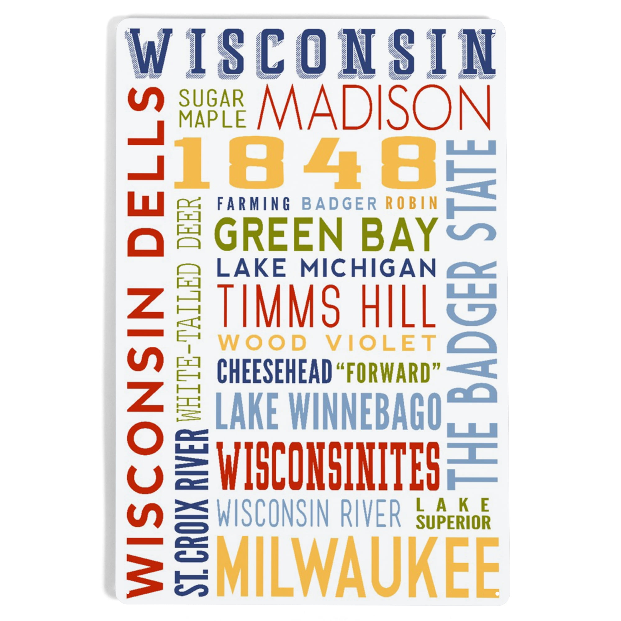 Wisconsin Dells, Wisconsin, Typography (12x18 Aluminum Art, Indoor