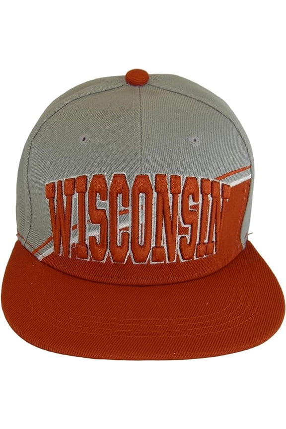 Wisconsin Diagonal Split Color Font Snapback Baseball Cap (Gray/Red)