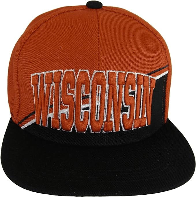 Wisconsin Diagonal Split Color Font Snapback Baseball Cap (Red/Black ...