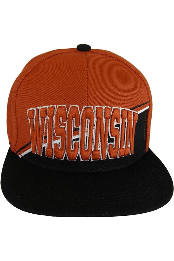 Wisconsin Diagonal Split Color Font Snapback Baseball Cap (Red/Black)