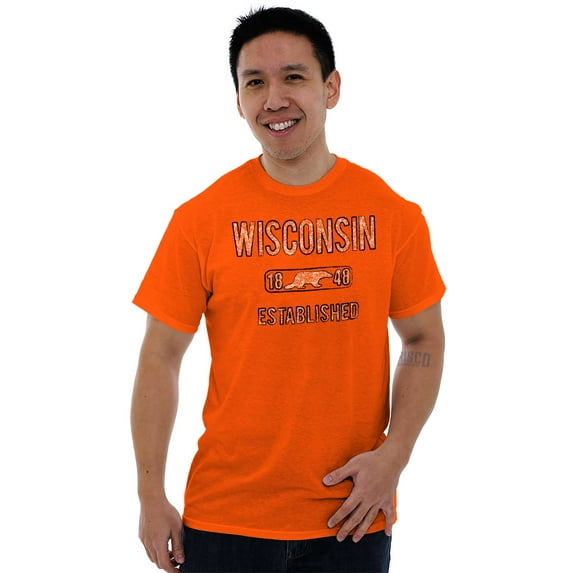 Wisconsin Distressed Badger Stenciled Men's Graphic T Shirt Tees Brisco Brands X