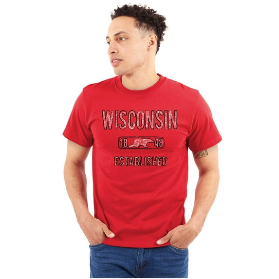 Wisconsin Distressed Badger Stenciled Men's Graphic T Shirt Tees Brisco Brands X