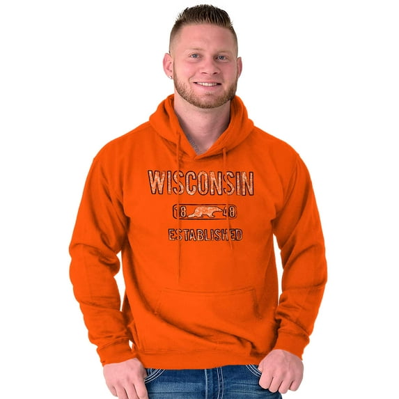 Wisconsin Distressed Badger Stenciled Unisex Plus Fleece Graphic Hoodie Brisco Brands 2X