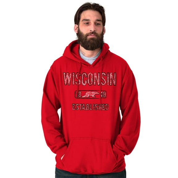Wisconsin Distressed Badger Stenciled Unisex Plus Fleece Graphic Hoodie Brisco Brands 4X