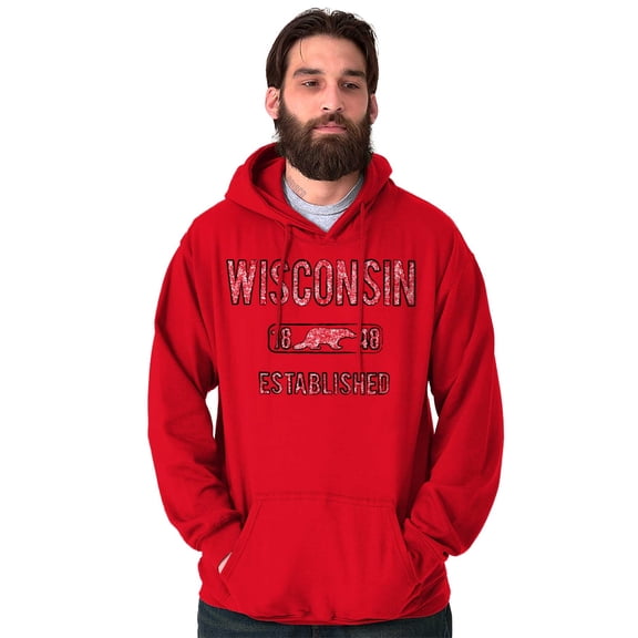Wisconsin Distressed Badger Stenciled Unisex Plus Fleece Graphic Hoodie Brisco Brands 5X