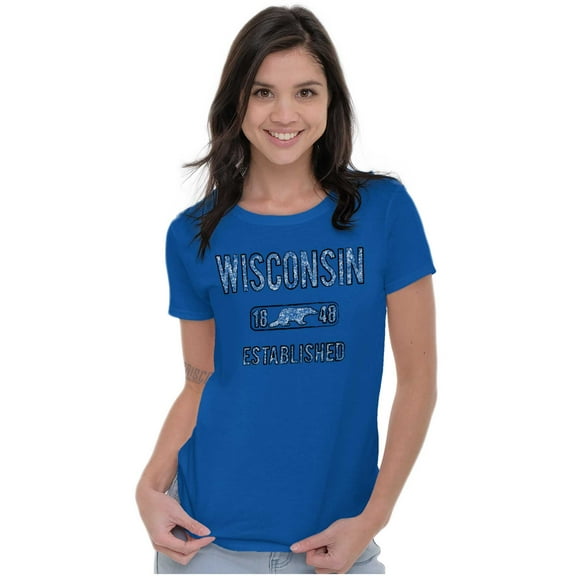 Wisconsin Distressed Badger Stenciled Womens Fitted Plus Size Graphic Tee Brisco Brands 2X