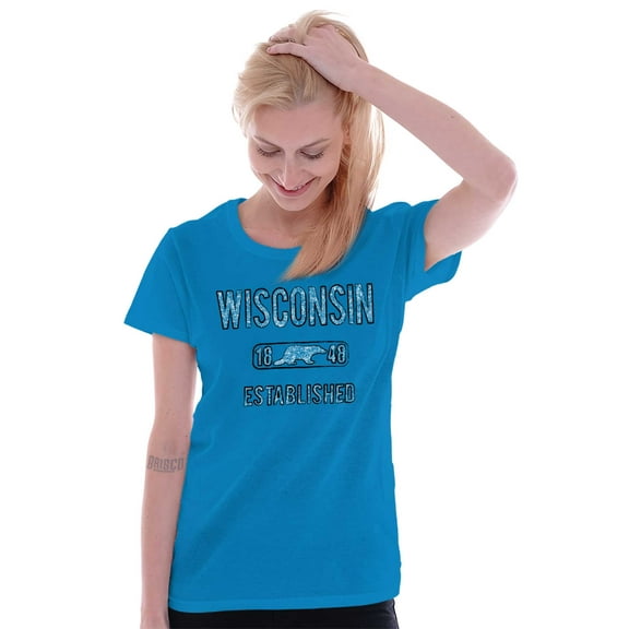 Wisconsin Distressed Badger Stenciled Womens Slim Fit Graphic Tee Brisco Brands X