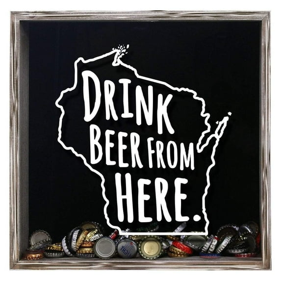 Torched Wisconsin Drink Beer Shadow Box Wall Mount Decor 13"x13"x3" Gray