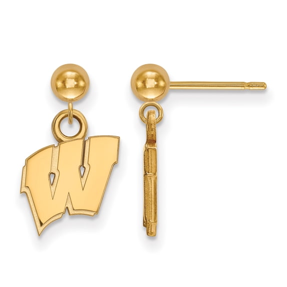 14k Yellow Gold LogoArt Official Licensed Collegiate University of Wisconsin (UW) Dangle Ball Earrings