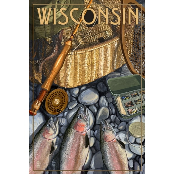 Wisconsin, Fishing Still Life (9x12 Wall Art Print, Home Decor)