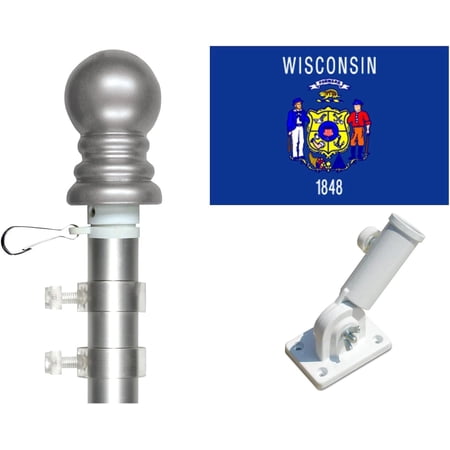 Wisconsin Flag and Tangle Free Spinner Flagpole Set, Choose From all 50 State 3'x5' Flags with a Residential or Commercial Flag Pole, Includes State Flag, Spinner Pole and Bracket