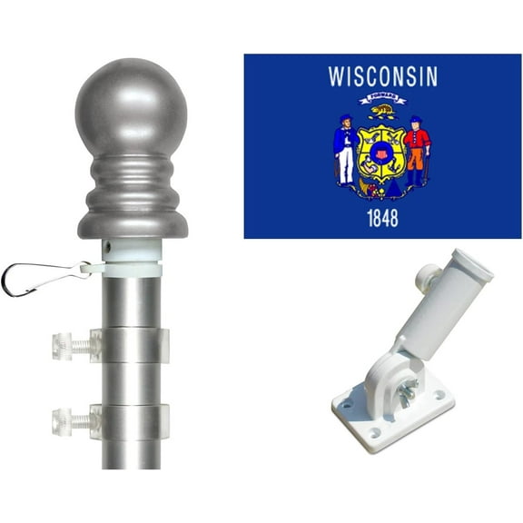 Wisconsin Flag and Tangle Free Spinner Flagpole Set, Choose From all 50 State 3'x5' Flags with a Residential or Commercial Flag Pole, Includes State Flag, Spinner Pole and Bracket