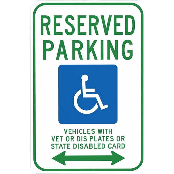 Wisconsin Handicap Parking Reserved Bidirectional Arrow Sign - 8"x12", Metal Security Decor for Home, Business, Yard, Garden, Easy to Mount, Accessible Zones