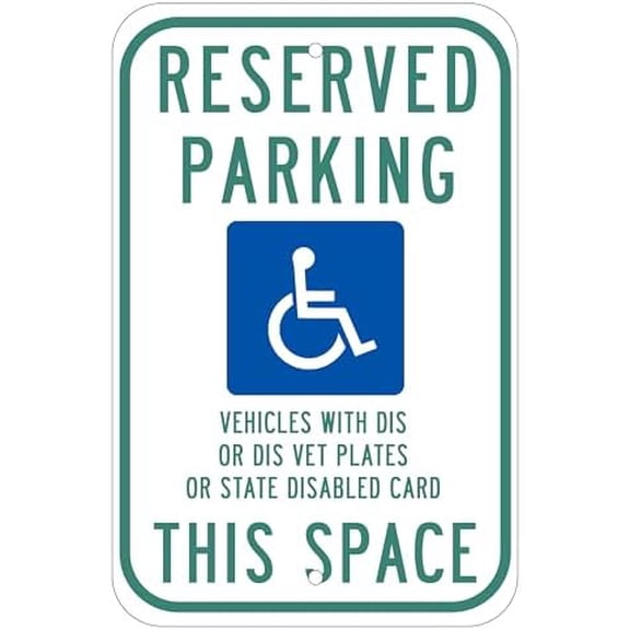 Wisconsin Handicap Reserved Parking Sign -Vehicles with Dis or Dis Vet Plates or State Disabled Card This Space - Handicap Safety Sign Used for Public Parking or Outdoor - 12x18 IN$$Other