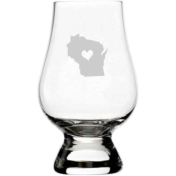 Wisconsin Heart States Etched 6.5oz Glencairn Whisky Glass