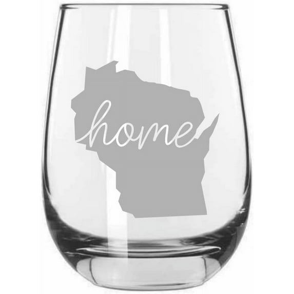Wisconsin Home States Etched 15.25oz Libbey Stemless Wine Glass