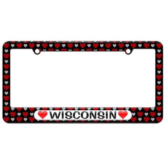 Wisconsin Love with Hearts License Plate Tag Frame, Multiple Colors