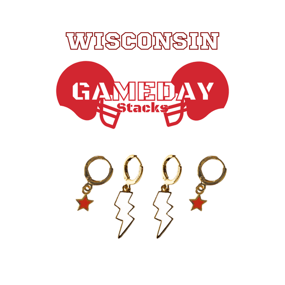 Wisconsin Madison Classic Gameday Earring Stack For Badgers Game Day white | red