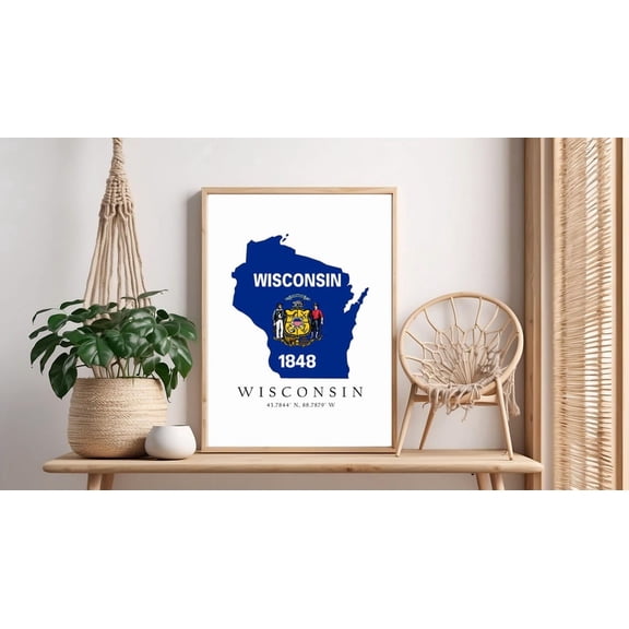 Wisconsin Map Poster Print: State Flag & Coordinates