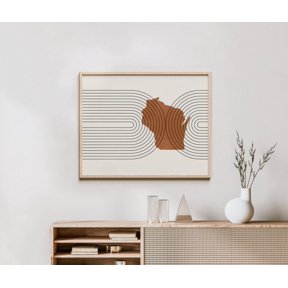 Wisconsin Map Wall Art Print, Mid Century Minimalist State Decor