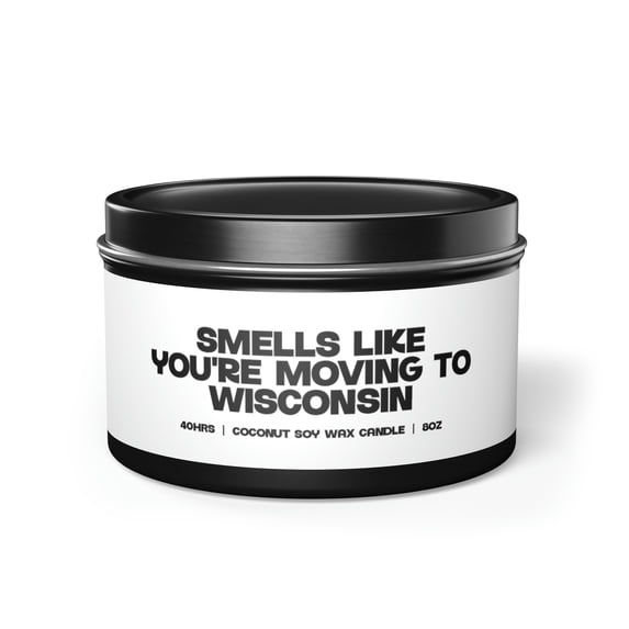Wisconsin Moving Away Friend Family Tin Candle Gift Decor Vanilla Coffee