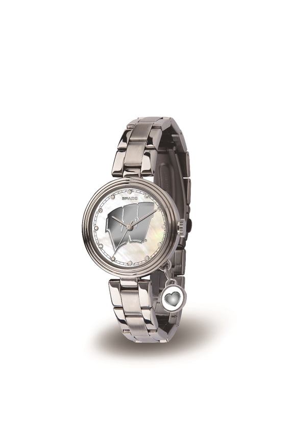 Wisconsin NCAA Badgers Charm Watch with Mother of Pearl Dial & Stainless Steel Band