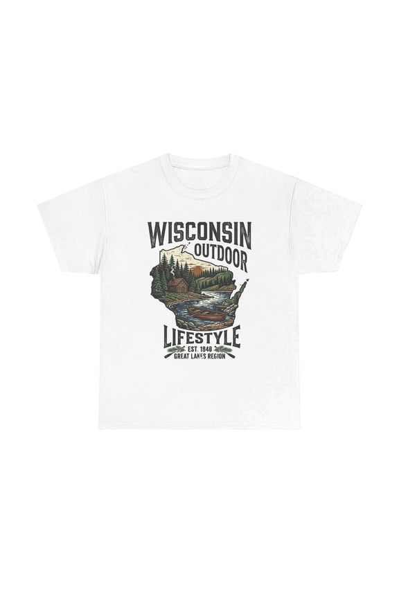 Wisconsin Outdoor Lifestyle, Landscape Graphic, Crew Neck T-Shirt XL