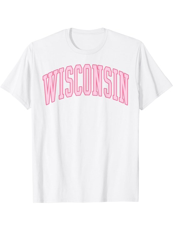Wisconsin Pink Varsity Sports Style T Shirt All Size S-5XL