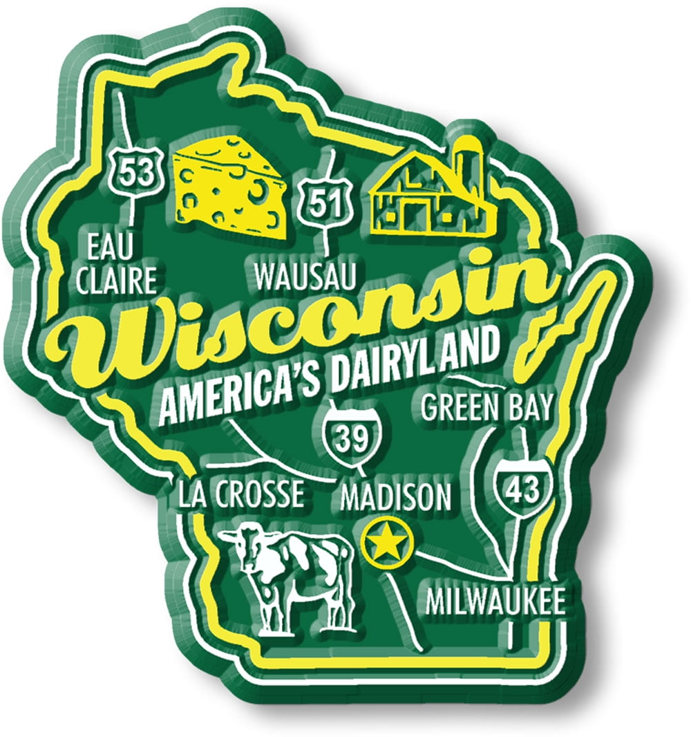 Wisconsin Premium and Jumbo State Map Magnet Set 