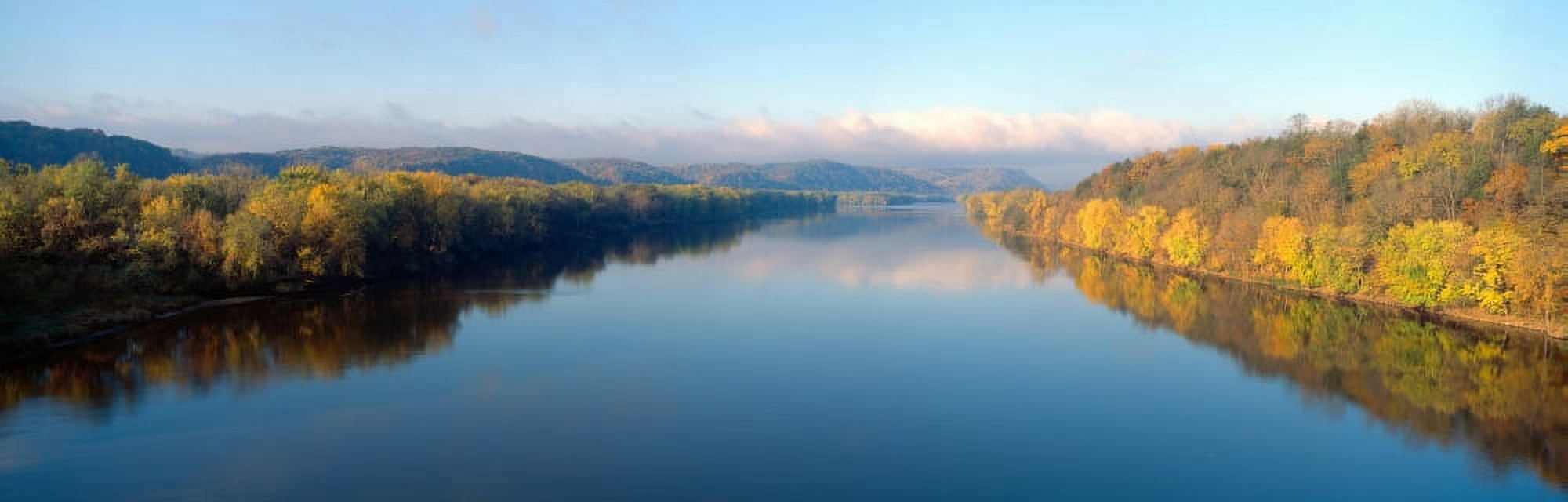 Wisconsin River and Prairie de Chen with Autumn colors Wisconsin Canvas Art - Panoramic Images (36 x 12)