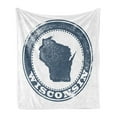 thumbnail image 1 of Wisconsin Soft Flannel Fleece Throw Blanket, Retro Grunge Stamp Design Political Map Silhouette and Name Badger State, Cozy Plush for Indoor and Outdoor Use, 50" x 70", Slate Blue White, by Ambesonne, 1 of 6
