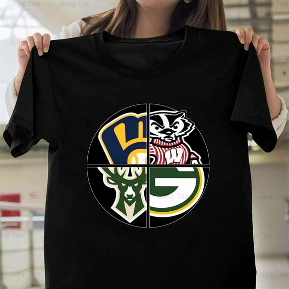 Wisconsin Sports Teams Packers Brewers Bucks Badgers Green Bay Unisex T-Shirt, up to size 5XL