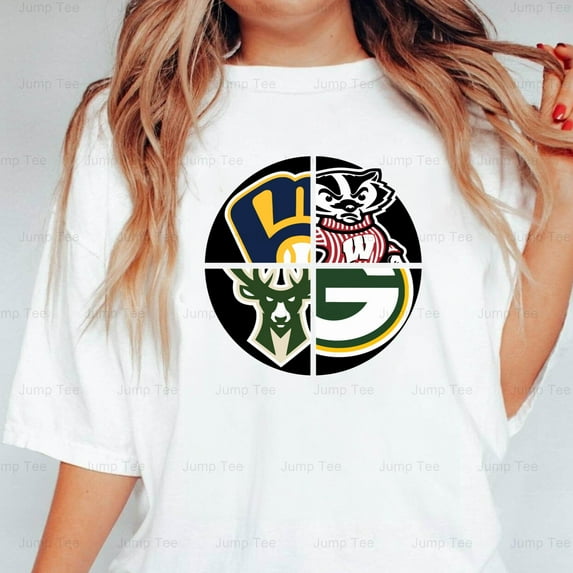 Wisconsin Sports Teams Packers Brewers Bucks Badgers Green Bay Unisex T-Shirt, up to size 5XL