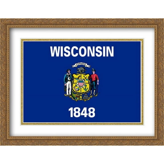 Wisconsin State 2x Matted 36x28 Large Gold Ornate Framed Art Print by The Flag Art Print Series