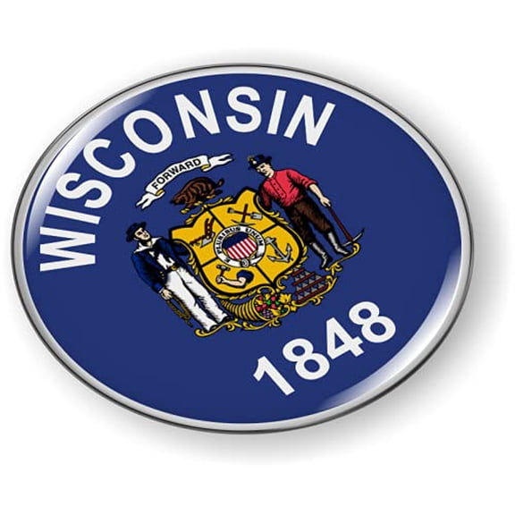 Wisconsin State Flag 3D Domed CAR Emblem Badge Sticker Flexible Round