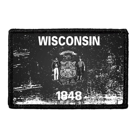 Wisconsin State Flag - Black and White - Distressed - Removable Patch