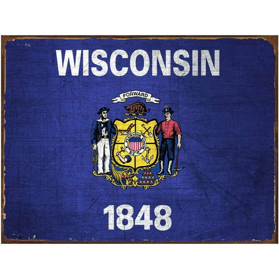 Wisconsin State Flag Metal Sign