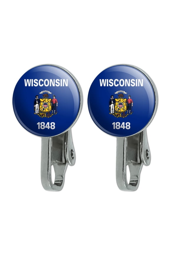 Wisconsin State Flag Novelty Clip-On Stud Earrings