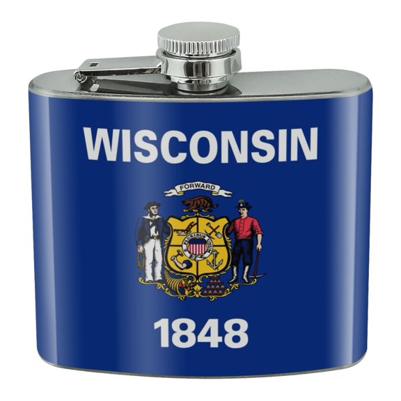 Wisconsin State Flag Stainless Steel 5oz Hip Drink Kidney Flask